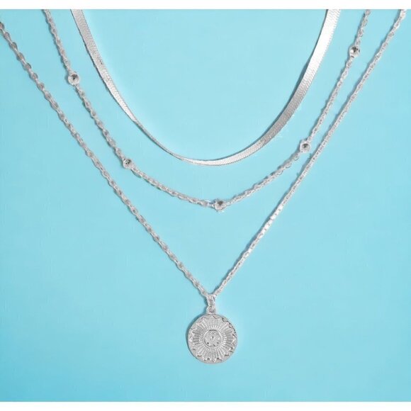 New Sun Pendant Necklace S925 Sterling Silver Multilayer Minimalist Celestial - Picture 1 of 9